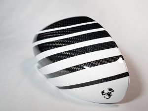 FIAT 500 Mirror Covers - Carbon Fiber - White Racing Stripe w/ Black Scorpion V2